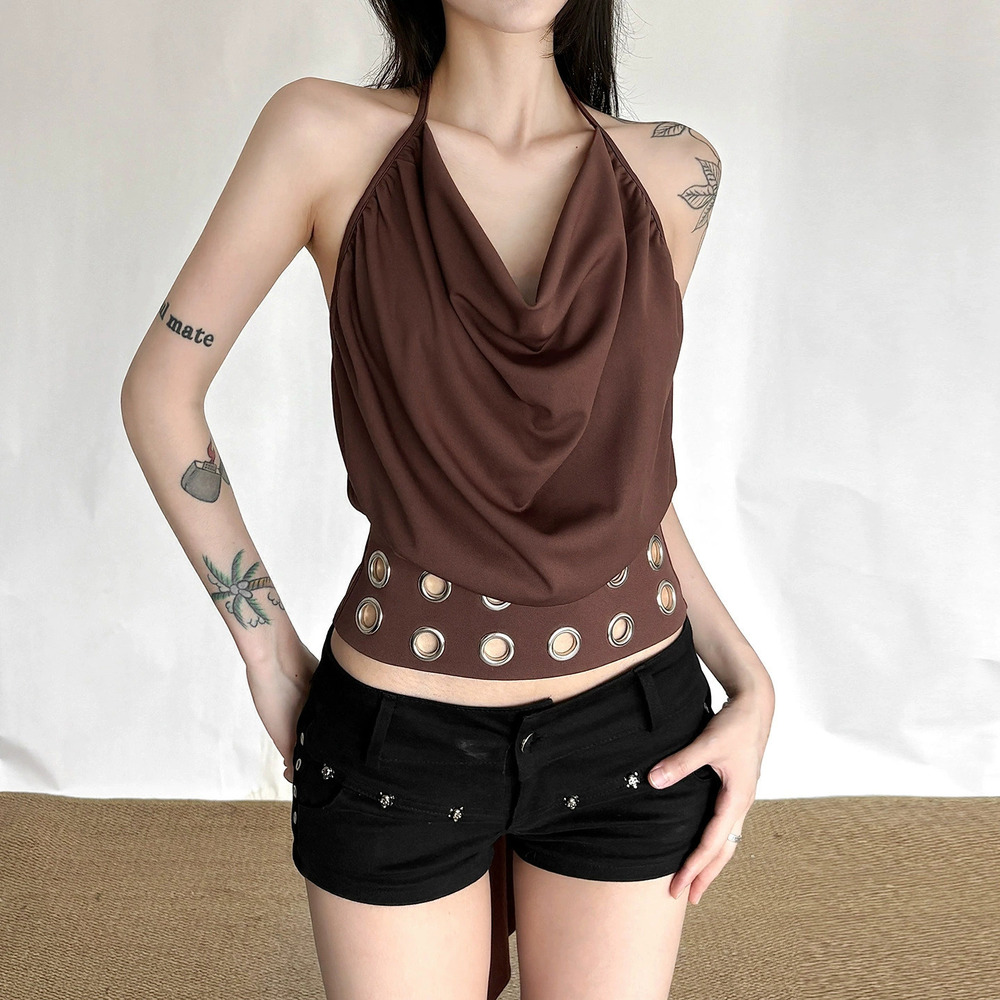 Zara Draped Cowl Neck Halter Crop Top